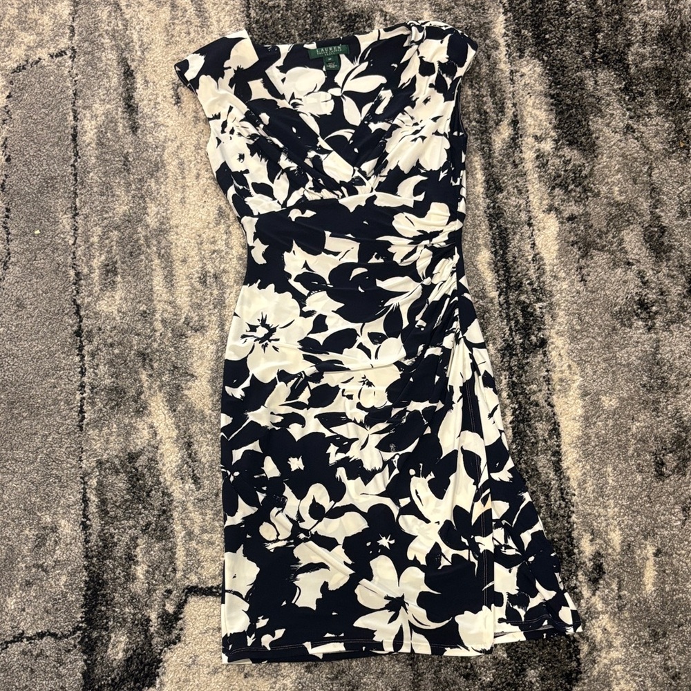 Ralph Lauren Navy and White Floral Midi Dress